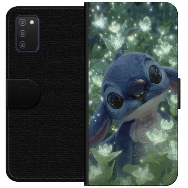 Kompatibel Tegnebogsetui til Samsung Galaxy A03s Disney Stitch kawaii-figur med blomst