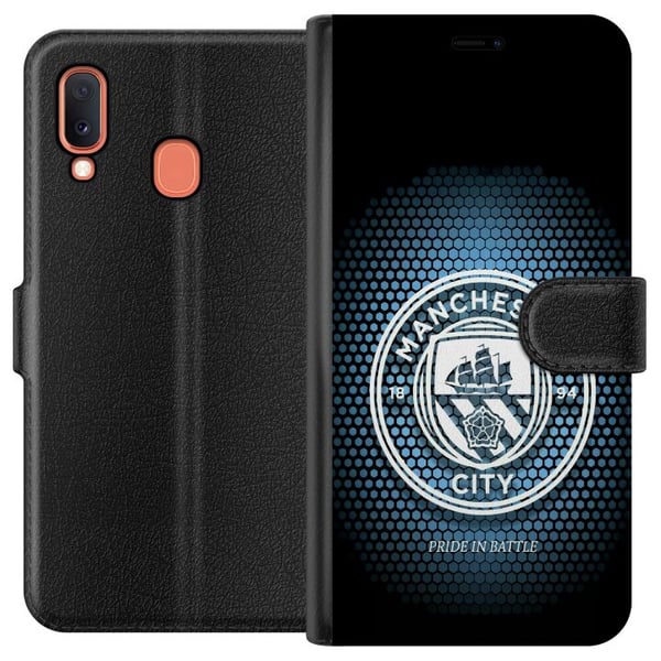 Kompatibelt Lommeboketui til Samsung Galaxy A20e Manchester City fotball Erling Haaland blå klubdesign illustrasjon Kompatibelt Lommeboketui til Samsung Galaxy A20e Manchester City fotball Erling Haaland blå klubdesign illustrasjon