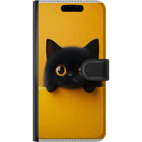 Kompatibelt Lommeboketui til Apple iPhone 11 Svart katt som kikker opp over kanten – ren og trendy illustrasjon med et lekent uttrykk og store øyne