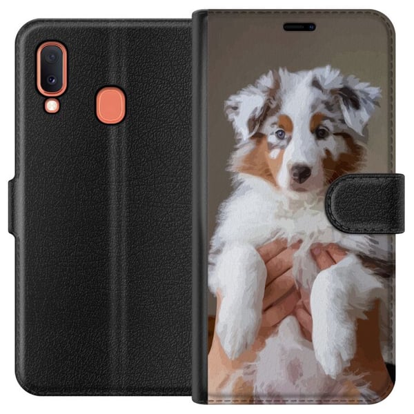 Kompatibelt Lommeboketui til Samsung Galaxy A20e Hundevalp-illustrasjon – Søt, lodden valp i portrettdesign med blå øyne Kompatibelt Lommeboketui til Samsung Galaxy A20e Hundevalp-illustrasjon – Søt, lodden valp i portrettdesign med blå øyne
