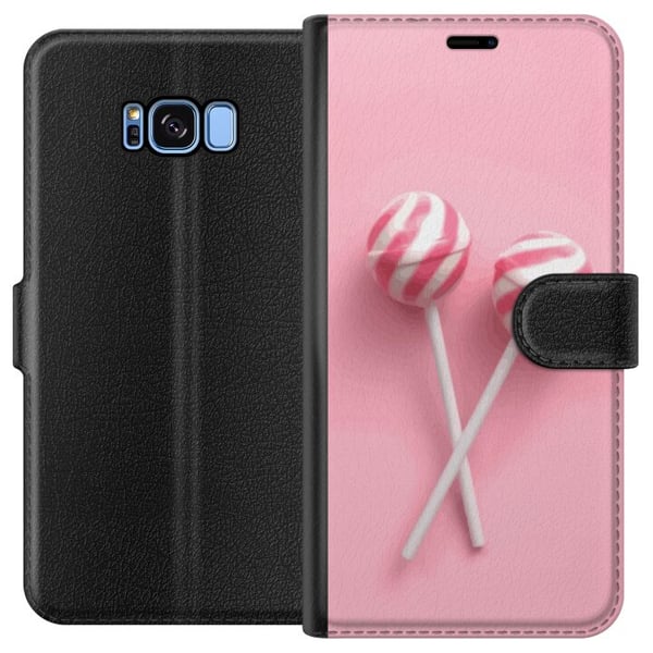 Kompatibelt Plånboksfodral till Samsung Galaxy S8 Rosa klubbor och godisdesign – Sött pastellmotiv för trendiga accessoarer