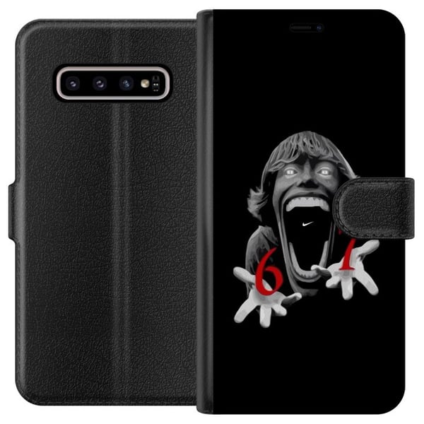 Kompatibelt Plånboksfodral till Samsung Galaxy S10+ 67 meme horror face black red – skräckinspirerad viral 6-7 design med stark kontrast och ikoniskt