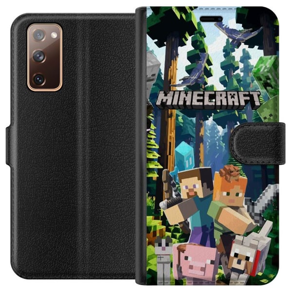 Kompatibelt Plånboksfodral till Samsung Galaxy S20 FE Minecraft mobilskal med skog och figurer i pixelstil