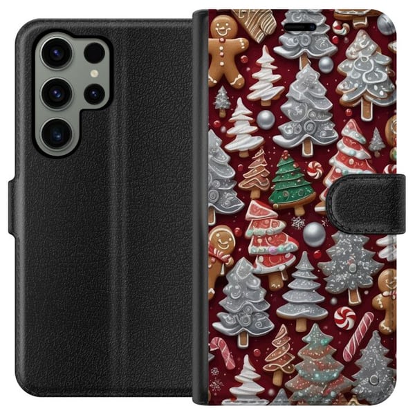 Kompatibel Tegnebogsetui til Samsung Galaxy S23 Ultra Julemotiv med peberkager, grantræer og vinterstemning Kompatibel Tegnebogsetui til Samsung Galaxy S23 Ultra Julemotiv med peberkager, grantræer og vinterstemning