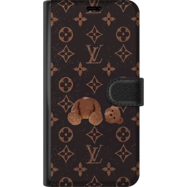 Kompatibel Tegnebogsetui til Samsung Galaxy S23 Ultra Luksuriøst monogrammønster med ødelagt bamse i mørk, modeinspireret æstetik