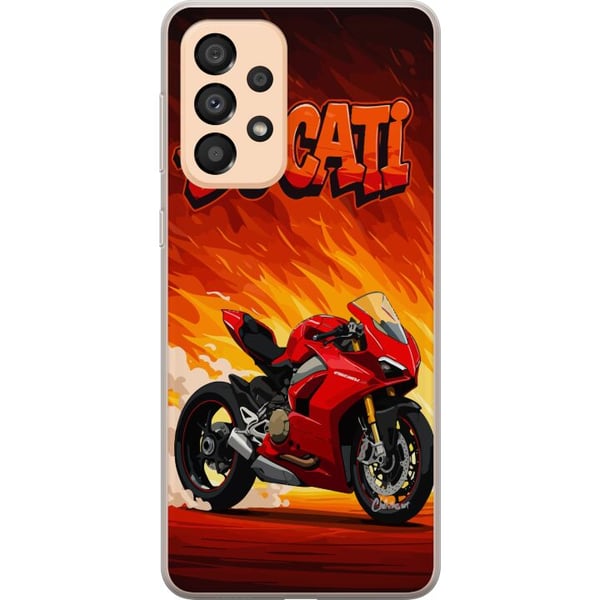 Yhteensopiva Puhelinkuori Samsung Galaxy A33 5G Ducati punainen urheilumoottoripyörä tulista taustaa vasten vauhdikas aihe moottoripyöräilyn ystävill