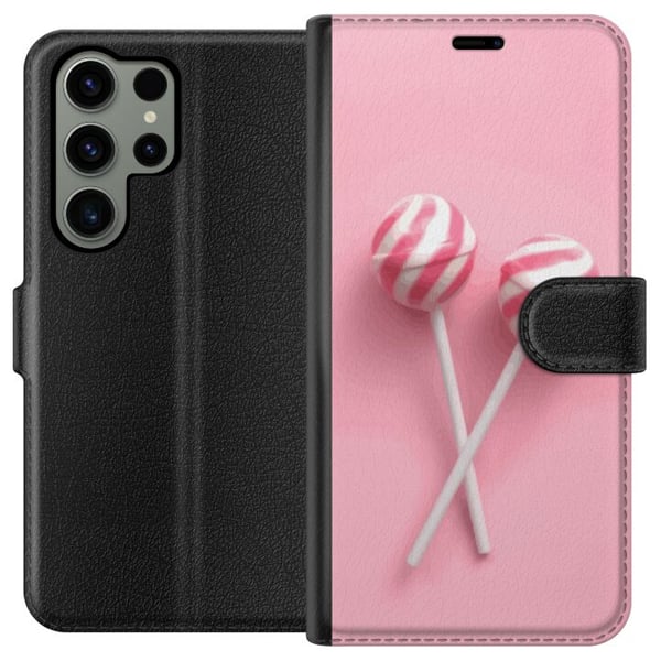 Kompatibel Tegnebogsetui til Samsung Galaxy S23 Ultra Lyserøde slikkepinde og slikdesign – Sødt pastelmotiv til trendy accessories Kompatibel Tegnebogsetui til Samsung Galaxy S23 Ultra Lyserøde slikkepinde og slikdesign – Sødt pastelmotiv til trendy accessories