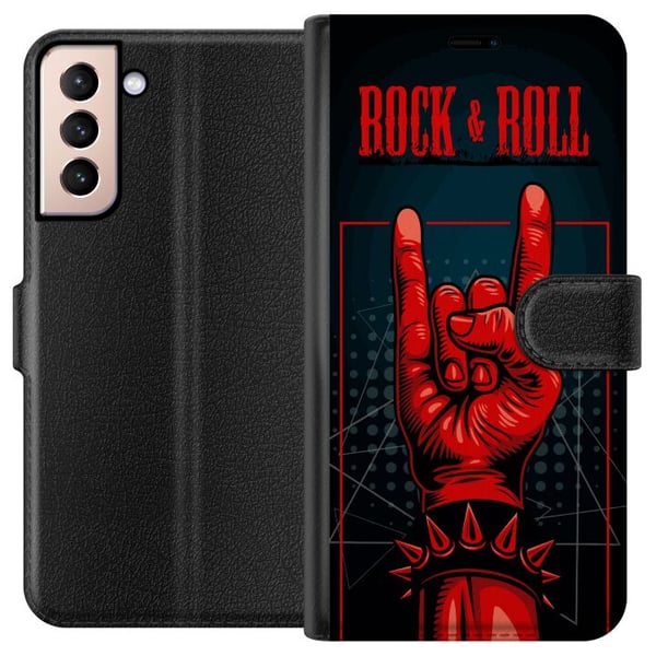 Kompatibelt Lommeboketui til Samsung Galaxy S21 Rock & Roll-design – Rødt og svart motiv med klassisk hardrocktema Kompatibelt Lommeboketui til Samsung Galaxy S21 Rock & Roll-design – Rødt og svart motiv med klassisk hardrocktema