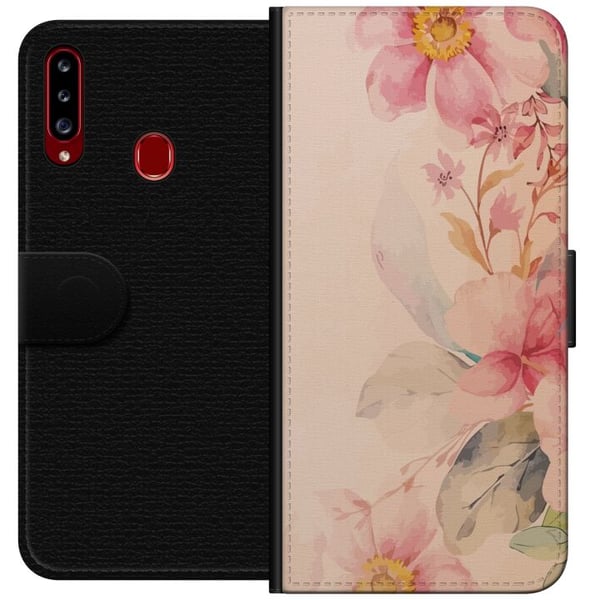 Kompatibelt Plånboksfodral till Samsung Galaxy A20s Färgglada Blommor