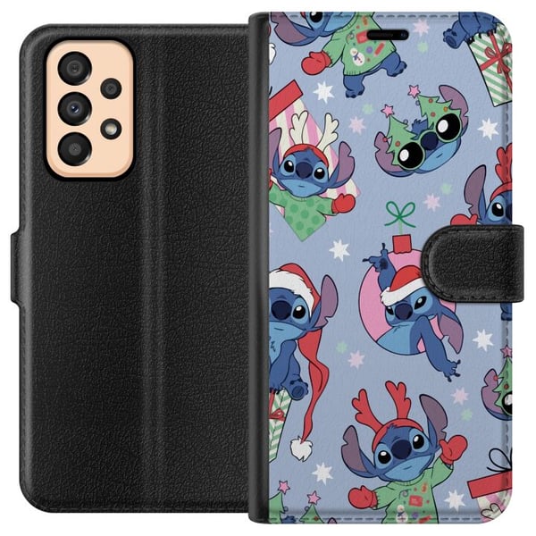 Yhteensopiva Lompakkokotelo Samsung Galaxy A33 5G Disney Stitch -joulukuvio – suloinen Stitch-joulumalli, jossa on tonttulakit, poronsarvet ja sinine