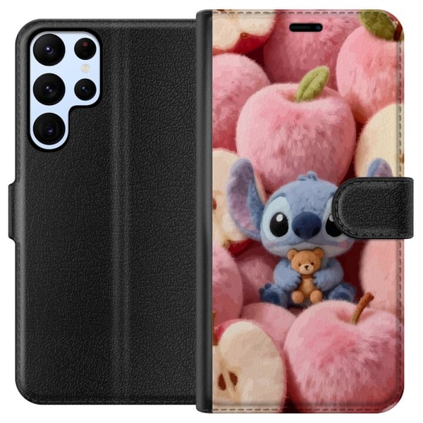 Yhteensopiva Lompakkokotelo Samsung Galaxy S22 Ultra 5G Stitch pörröisissä vaaleanpunaisissa omenoissa pienen nallekarhun kanssa hurmaavassa kawaii-e