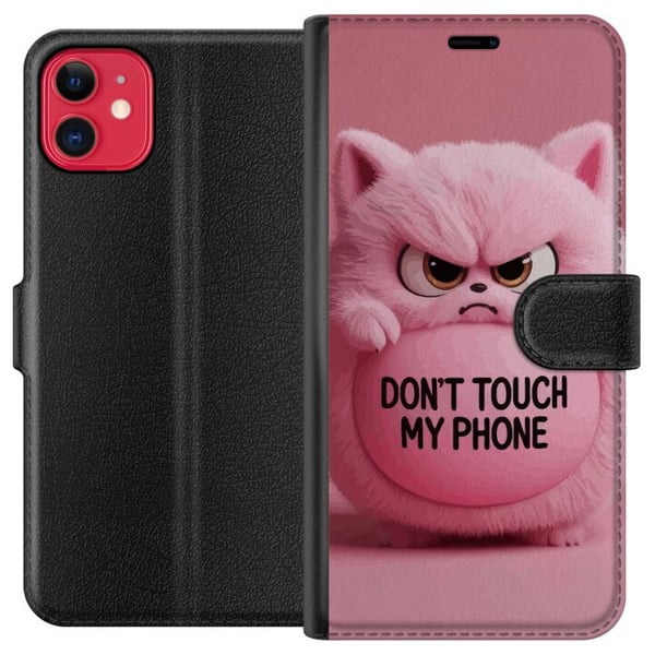 Kompatibel Tegnebogsetui til Apple iPhone 11 Humoristisk lyserød kat med teksten Don’t Touch My Phone – et sjovt og trendy motiv, der passer perfekt Kompatibel Tegnebogsetui til Apple iPhone 11 Humoristisk lyserød kat med teksten Don’t Touch My Phone – et sjovt og trendy motiv, der passer perfekt