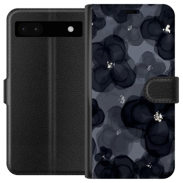 Yhteensopiva Lompakkokotelo Google Pixel 6a Abstrakti tumma kukkakuvio mustanharmaissa sävyissä, elegantilla, dramaattisella ja modernilla tunnelmall