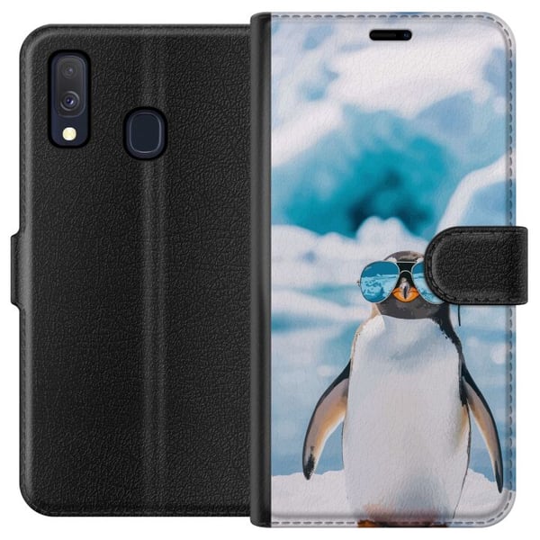 Kompatibel Tegnebogsetui til Samsung Galaxy A40 Pingvin med briller sjovt vinterdesign humoristisk kold stil med is hav og en trendy moderne følelse