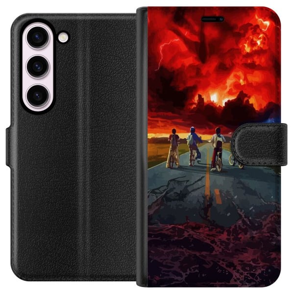Kompatibel Tegnebogsetui til Samsung Galaxy S23 Sci-fi-inspireret eventyrplakat med cyklende børn – dramatisk himmel og nostalgisk 80’er-stemning Kompatibel Tegnebogsetui til Samsung Galaxy S23 Sci-fi-inspireret eventyrplakat med cyklende børn – dramatisk himmel og nostalgisk 80’er-stemning