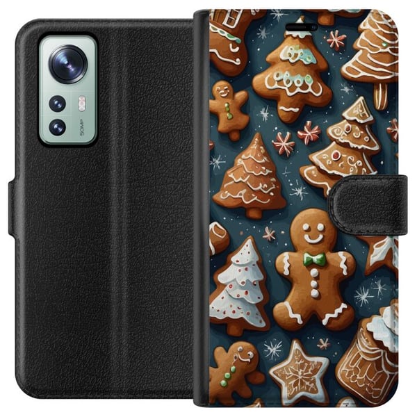 Yhteensopiva Lompakkokotelo Xiaomi 12 Piparkakut kuusien, ukkojen ja tähtien muotoisina, koristeltuina kuorrutteella kodikkaan talvisen kuvion mukais
