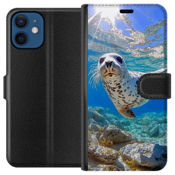 Yhteensopiva Lompakkokotelo Apple iPhone 12 Säl Hav Simmande Djurmotiv Natur Vattenmotiv Blå Design