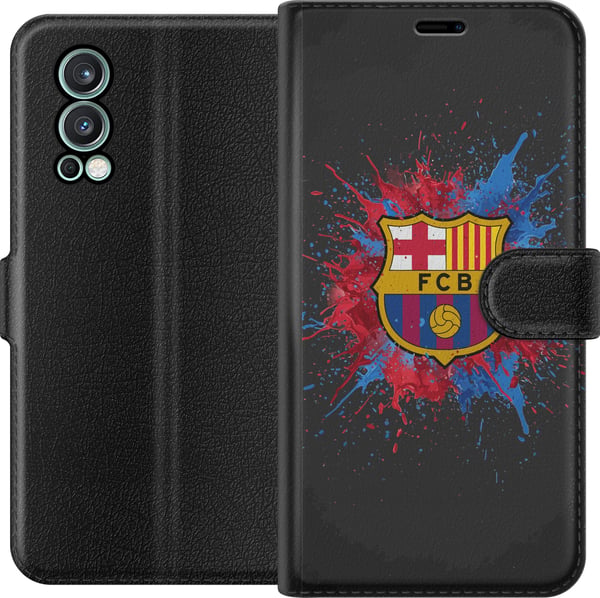 Kompatibelt Lommeboketui til OnePlus Nord 2 5G Barcelona Splash Art med FC Barcelonas emblem i blått og rødt, perfekt for fotballfans