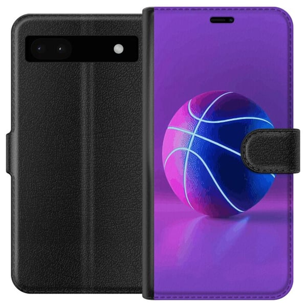 Kompatibelt Plånboksfodral till Google Pixel 6a Basket ball poster neon basketboll sport glowing purple blue retro court athlete sports design art