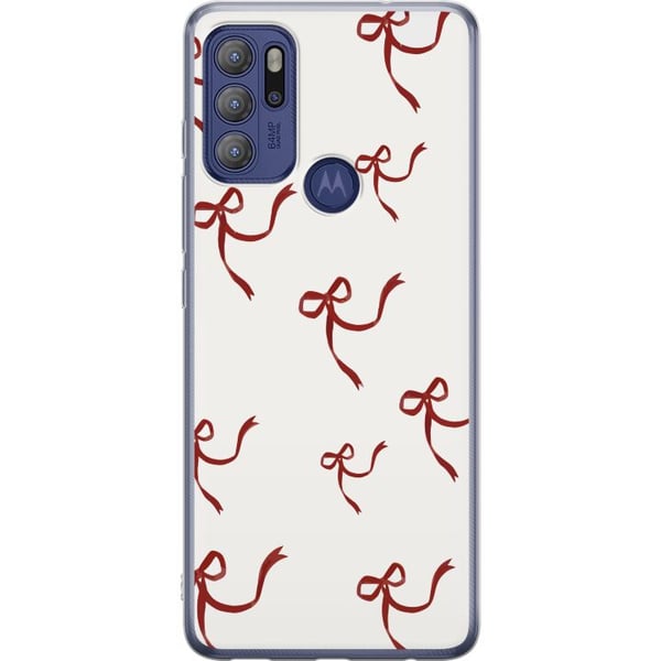 Kompatibel Mobilcover til Motorola Moto G60S Elegant mønster med røde silkebåndsrosetter på lys baggrund for en romantisk og tidløs stemning