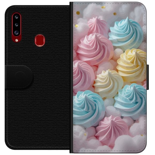 Yhteensopiva Lompakkokotelo Samsung Galaxy A20s Pastellimarenkikuvio karkkiväreissä vaaleanpunainen, sininen ja keltainen, suloinen leivontadesign le