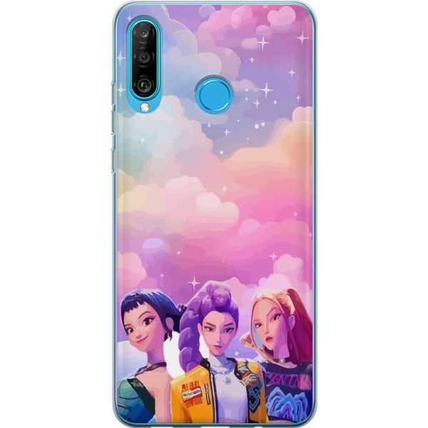 Kompatibel Mobilcover til Huawei P30 lite Farverig poppigetrio med futuristisk stil og pastelhimlen, moderne ungdommelig illustration