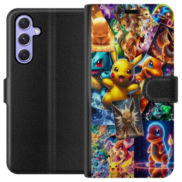 Kompatibelt Lommeboketui til Samsung Galaxy A54 Pokémon-illustrasjon – Pikachu, Eevee og Charmander i fargerik design