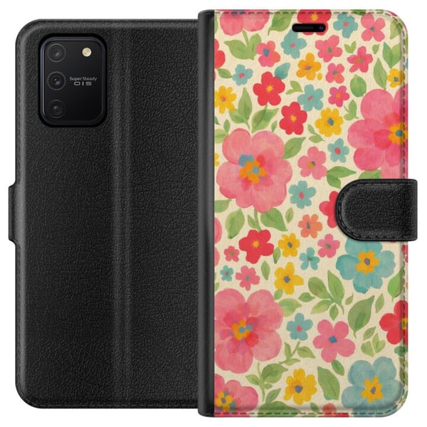 Kompatibelt Lommeboketui til Samsung Galaxy S10 Lite Lekne blomster i et fargerikt håndmalt mønster Kompatibelt Lommeboketui til Samsung Galaxy S10 Lite Lekne blomster i et fargerikt håndmalt mønster