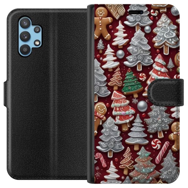 Kompatibelt Plånboksfodral till Samsung Galaxy A32 5G Christmas cookies julkakor gingerbread granar pepparkakor holiday pattern candy cane julgran de