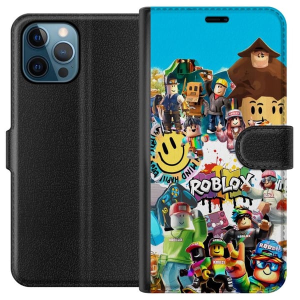 Kompatibel Tegnebogsetui til Apple iPhone 12 Pro Roblox Party farverigt motiv med spilfigurer og gamingenergi til alle fans