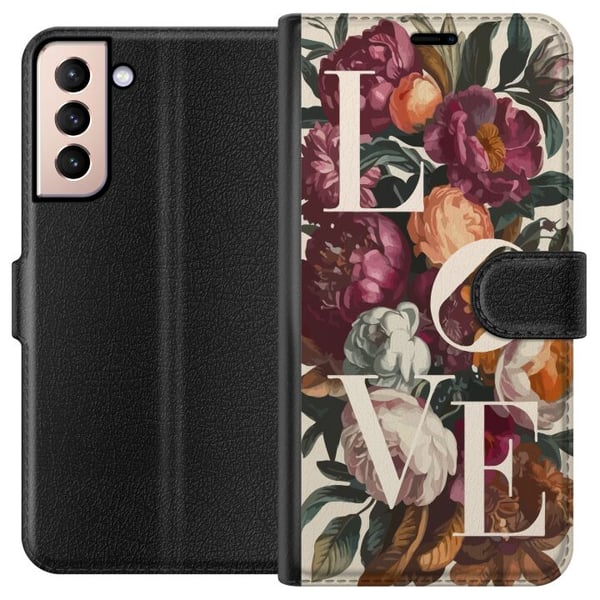 Kompatibelt Lommeboketui til Samsung Galaxy S21 Love blomstermotiv med pioner i vintage stil, romantisk og varm design for deg som elsker klassisk sk Kompatibelt Lommeboketui til Samsung Galaxy S21 Love blomstermotiv med pioner i vintage stil, romantisk og varm design for deg som elsker klassisk sk