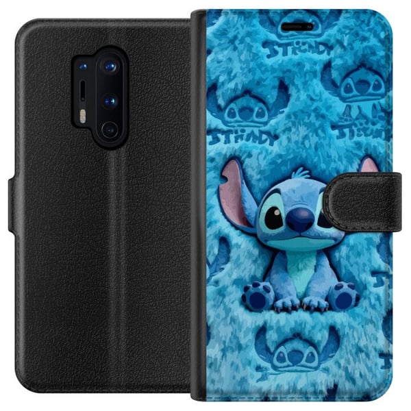 Kompatibelt Lommeboketui til OnePlus 8 Pro Stitch sitter på et fluffy blått mønster med ansiktet og ørene sine gjentatt som tekstur, noe som skaper e