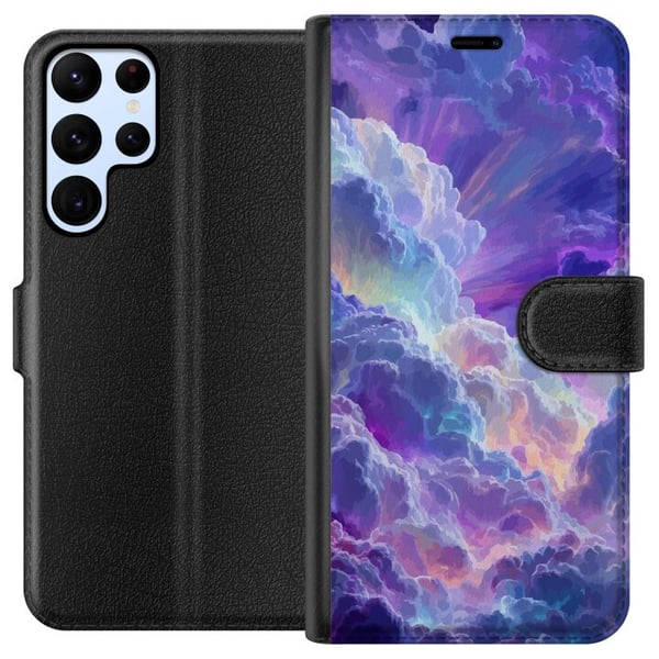 Yhteensopiva Lompakkokotelo Samsung Galaxy S22 Ultra 5G Vaaleanpunaisten, sinisten ja violettien värikkäiden pilvien fantasiamaisema, jossa on pehmei