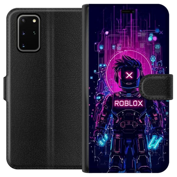 Kompatibelt Plånboksfodral till Samsung Galaxy S20+ Roblox Cyber Core Kraftfull digital Robloxdesign med lila ljus och futuristisk bakgrund
