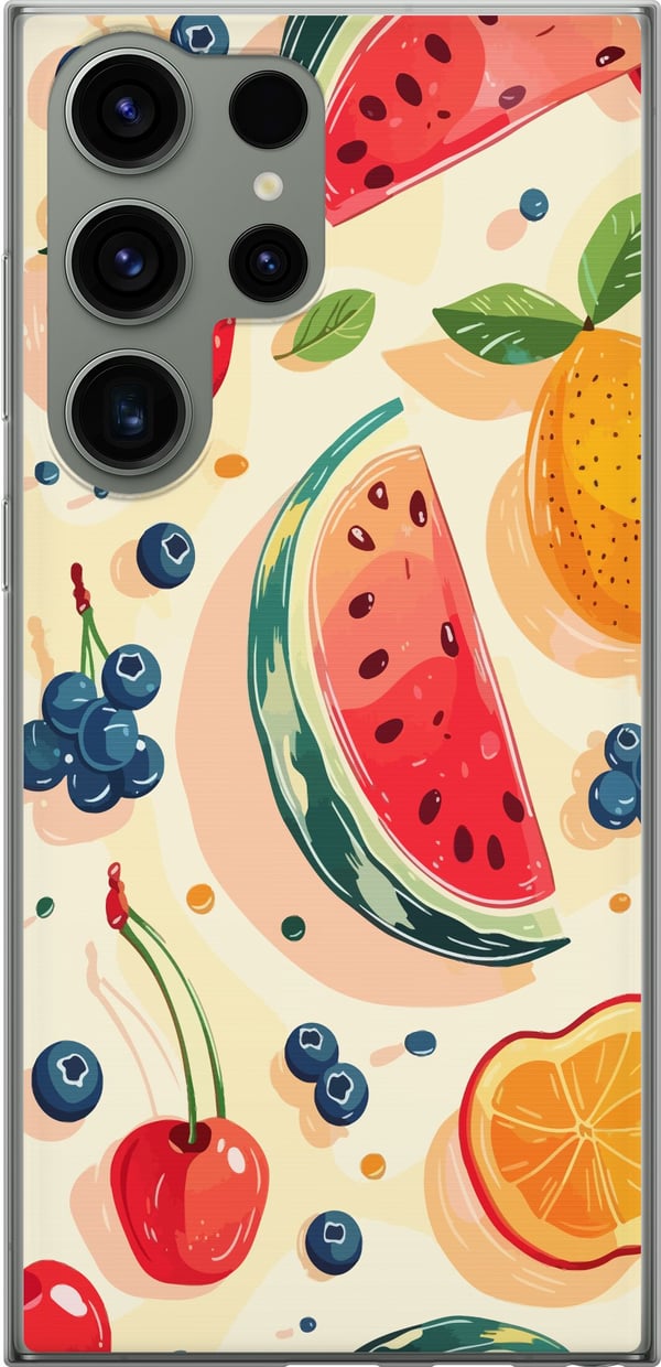 Kompatibel Mobilcover til Samsung Galaxy S23 Ultra Frugtmønster med vandmelon, citrusfrugter og bær i en legende illustration