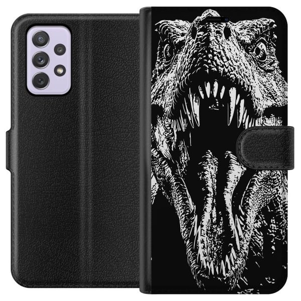 Kompatibelt Lommeboketui til Samsung Galaxy A52s 5G T-Rex brøl dinosaur episk svart-hvitt forhistorisk beist voldsomt brøl monster kunst illustrasjon