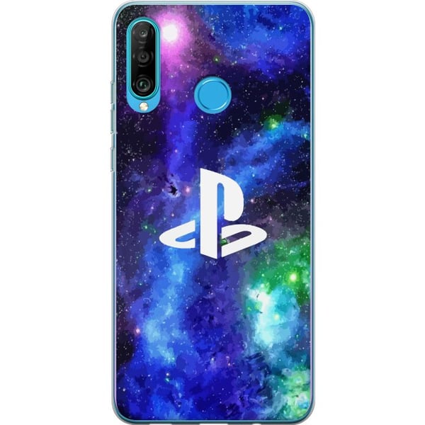 Kompatibel Mobilcover til Huawei P30 lite PlayStation-logo mod galaksebaggrund kosmisk gamingdesign til gamere og konsolfans