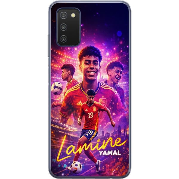 Kompatibelt Mobildeksel til Samsung Galaxy A03s Lamine Yamal-fotballplakat i spansk landslagsdrakt med fartsfylt action, fargerik sportsillustrasjon
