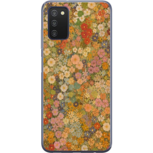 Kompatibelt Mobildeksel til Samsung Galaxy A03s Blomstereng i varme toner med en nostalgisk, malerisk følelse