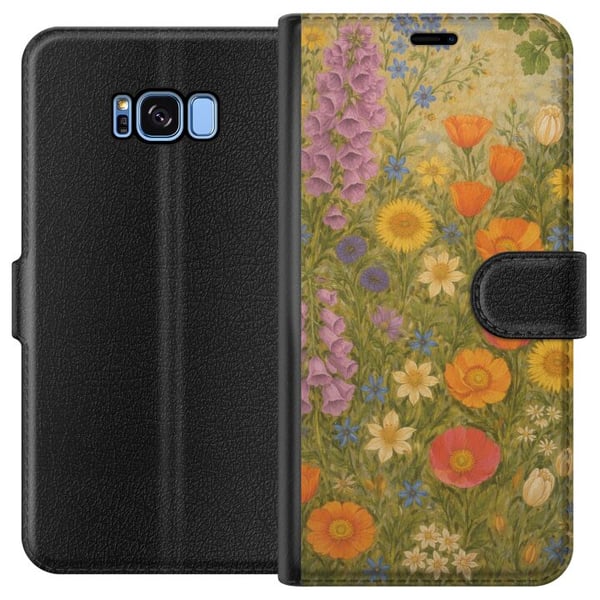 Kompatibelt Plånboksfodral till Samsung Galaxy S8 Äng i full blom med vilda färger och nostalgisk känsla