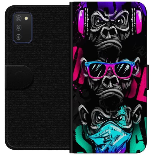 Kompatibelt Lommeboketui til Samsung Galaxy A03s Tre aper kunst – Graffitiinspirert neonmotiv ser ingenting, hører ingenting, sier ingenting