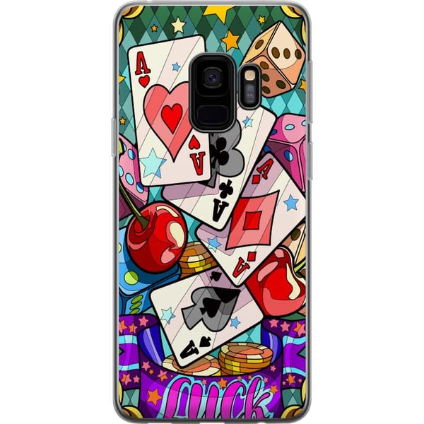 Kompatibel Mobilcover til Samsung Galaxy S9 Lucky Hands casino-popartdesign med spillekort, terninger, kirsebær og retroinspireret farverig stil