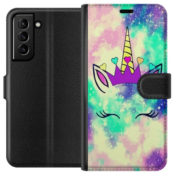 Kompatibel Tegnebogsetui til Samsung Galaxy S21+ 5G Pastelfarvet enhjørning med galaksebaggrund, hjerter og krone, magisk legende fantasydesign i mod Kompatibel Tegnebogsetui til Samsung Galaxy S21+ 5G Pastelfarvet enhjørning med galaksebaggrund, hjerter og krone, magisk legende fantasydesign i mod