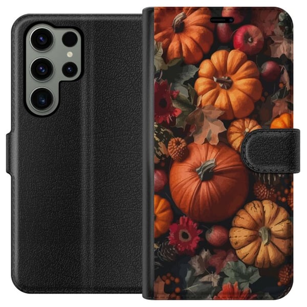 Kompatibel Tegnebogsetui til Samsung Galaxy S23 Ultra Efterårsmotiv plakat græskar halloween efterår høst æbler rustik dekor blomster efterår sæson d