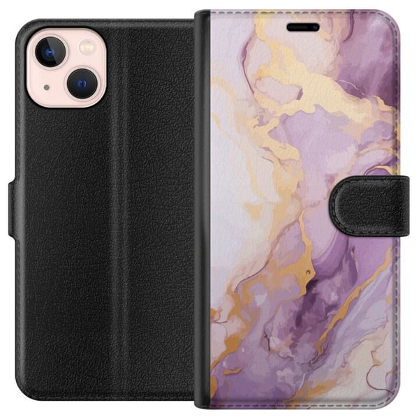 Kompatibelt Plånboksfodral till Apple iPhone 13 mini Marmor Lila Guld