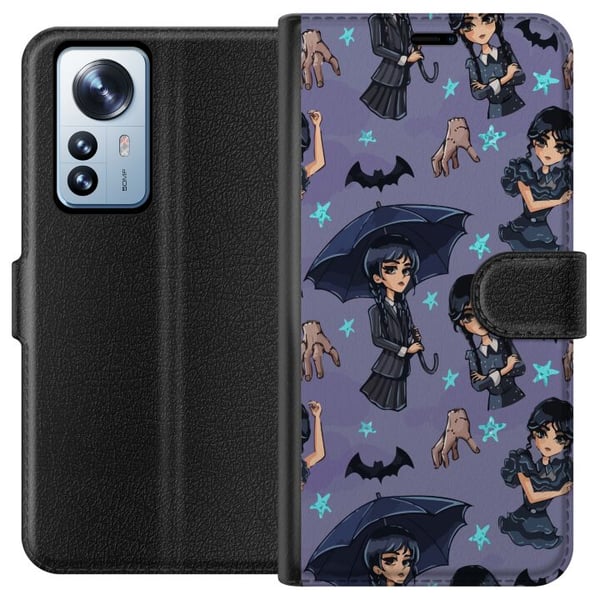 Yhteensopiva Lompakkokotelo Xiaomi 12 Pro Wednesday Addams sarjakuvajuliste goottilainen Netflix-sarja lepakot käsi Thing violetti tausta söpö design