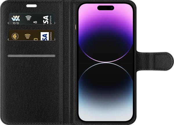 Kompatibelt Plånboksfodral till Apple iPhone 14 Pro Merry Squad julmönster med tomtar renar och pepparkakor söt vinterdesign i tecknad stil