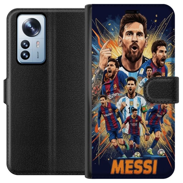 Kompatibelt Plånboksfodral till Xiaomi 12 Pro Messi poster Argentina Barcelona fotboll legend GOAT World Cup number 10 soccer player retro art
