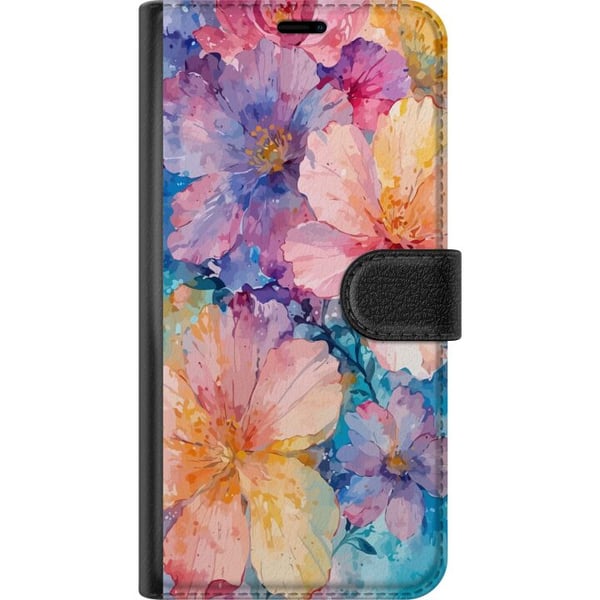 Kompatibelt Lommeboketui til Samsung Galaxy S10 Lite Akvellmaleri med store blomster i rosa, blå og gule toner i en myk, kunstnerisk stil