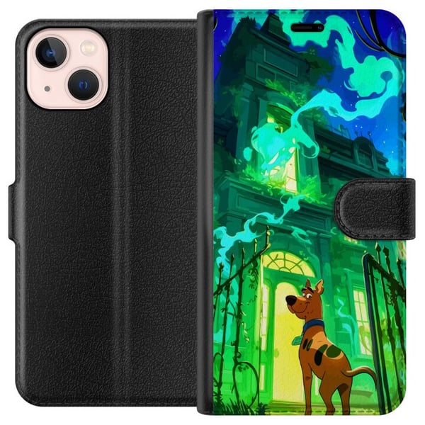 Kompatibelt Plånboksfodral till Apple iPhone 13 mini Scooby Doo haunted house poster cartoon mystery hund ghost green spooky Halloween retro series a